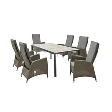 Laden Sie das Bild in den Galerie-Viewer, CASAYA New Jardel Gartenmöbelset 7-teilig Aluminium Polyrattan Keramiktisch Grau