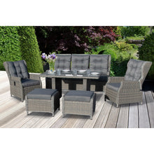 Laden Sie das Bild in den Galerie-Viewer, BELLAVISTA Canelli Dining Lounge Gartenmöbel Set 7 Sitzplätze Polyrattan Aluminium Grau