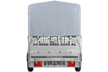 Laden Sie das Bild in den Galerie-Viewer, 1-Achs-Anhänger GARDEN TRAILER 264 KIPP mit Laubgitteraufsatz, grauer Hochplane, Hochspriegel und Stützrad-Neu