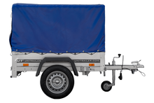 Laden Sie das Bild in den Galerie-Viewer, Anhänger 150 KIPP 150×106 cm [mit blauer Hochplane, Hochspriegel und Stützrad]-Neu