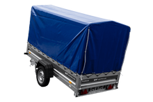 Laden Sie das Bild in den Galerie-Viewer, Anhänger 264×125 UNITRAILER FORCE 264 KIPP ungebremst mit H-1100 Spriegel und blauer Hochplane-Neu
