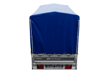 Laden Sie das Bild in den Galerie-Viewer, Anhänger 264×125 UNITRAILER FORCE 264 KIPP ungebremst mit H-1100 Spriegel und blauer Hochplane-Neu