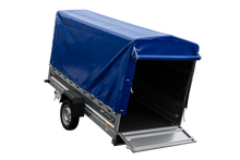 Laden Sie das Bild in den Galerie-Viewer, Anhänger 264×125 UNITRAILER FORCE 264 KIPP ungebremst mit H-1100 Spriegel und blauer Hochplane-Neu