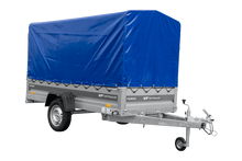Laden Sie das Bild in den Galerie-Viewer, Anhänger 264×125 UNITRAILER FORCE 264 KIPP ungebremst mit H-1100 Spriegel und blauer Hochplane-Neu