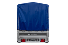 Laden Sie das Bild in den Galerie-Viewer, Anhänger 264×125 UNITRAILER FORCE 264 KIPP ungebremst mit H-1100 Spriegel und blauer Hochplane-Neu