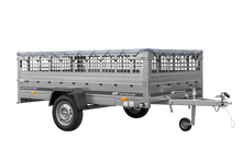 Laden Sie das Bild in den Galerie-Viewer, Anhänger 264×150 UNITRAILER GARDEN 265 KIPP mit Gitterwänden, H-0-Rahmen und grauer Plane-Neu