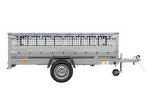 Laden Sie das Bild in den Galerie-Viewer, Anhänger 264×150 UNITRAILER GARDEN 265 KIPP mit Gitterwänden, H-0-Rahmen und grauer Plane-Neu