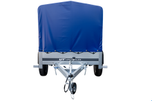 Laden Sie das Bild in den Galerie-Viewer, Anhänger Garden Trailer 200 KIPP 200×106 cm 750 kg [mit Hochspriegel, blauer Hochplane und Stützrad]-Neu