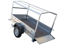 Laden Sie das Bild in den Galerie-Viewer, Anhänger Garden Trailer 200 KIPP 200×106 cm 750 kg [mit Hochspriegel, blauer Hochplane und Stützrad]-Neu