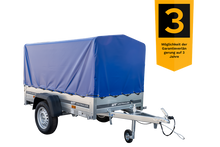 Laden Sie das Bild in den Galerie-Viewer, Anhänger Garden Trailer 200 KIPP 200×106 cm 750 kg [mit Hochspriegel, blauer Hochplane und Stützrad]-Neu