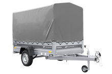 Laden Sie das Bild in den Galerie-Viewer, Anhänger mit Blattfedern 230×125 UNITRAILER FORCE 230/R KIPP mit H-1100 Spriegel und grauer Hochplane-Neu