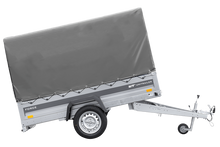 Laden Sie das Bild in den Galerie-Viewer, Anhänger mit Blattfedern 230×125 UNITRAILER FORCE 230/R KIPP mit H-1100 Spriegel und grauer Hochplane-Neu