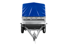 Laden Sie das Bild in den Galerie-Viewer, Anhänger mit Blattfedern 230×125 UNITRAILER FORCE 230/R KIPP mit H-800 Spriegel und blauer Hochplane-Neu