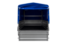 Laden Sie das Bild in den Galerie-Viewer, Anhänger mit Blattfedern 230×125 UNITRAILER FORCE 230/R KIPP mit H-800 Spriegel und blauer Hochplane-Neu