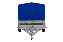 Laden Sie das Bild in den Galerie-Viewer, Anhänger mit Blattfedern 230×125 UNITRAILER FORCE 230/R KIPP mit H-800 Spriegel und blauer Hochplane-Neu
