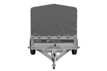 Laden Sie das Bild in den Galerie-Viewer, Anhänger mit Blattfedern 230×125 UNITRAILER FORCE 230/R KIPP ungebremst mit H-800 Spriegel und grauer Hochplane-Neu