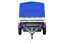 Laden Sie das Bild in den Galerie-Viewer, Auto Anhänger 230×125 Garden Trailer 230 KIPP Unitrailer 750 kg mit Stützrad, blauer Hochplane und Hochspriegel-Neu