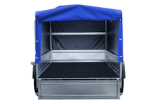 Laden Sie das Bild in den Galerie-Viewer, Auto Anhänger 230×125 Garden Trailer 230 KIPP Unitrailer 750 kg mit Stützrad, blauer Hochplane und Hochspriegel-Neu