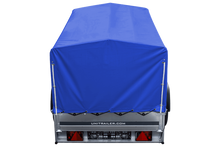 Laden Sie das Bild in den Galerie-Viewer, Auto Anhänger 230×125 Garden Trailer 230 KIPP Unitrailer 750 kg mit Stützrad, blauer Hochplane und Hochspriegel-Neu