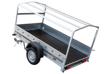 Laden Sie das Bild in den Galerie-Viewer, Auto Anhänger 230×125 Garden Trailer 230 KIPP Unitrailer 750 kg mit Stützrad, blauer Hochplane und Hochspriegel-Neu
