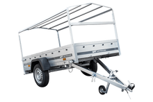 Laden Sie das Bild in den Galerie-Viewer, Auto Anhänger 230×125 Garden Trailer 230 KIPP Unitrailer 750 kg mit Stützrad, blauer Hochplane und Hochspriegel-Neu