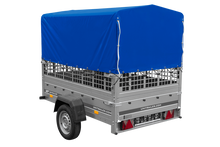 Laden Sie das Bild in den Galerie-Viewer, Autoanhänger 200×125 UNITRAILER GARDEN 201 KIPP mit Netzseitenwänden, H-800 Rahmen und grauer Plane-Neu