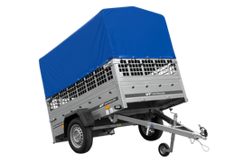 Autoanhänger 200×125 UNITRAILER GARDEN 201 KIPP mit Netzseitenwänden, H-800 Rahmen und grauer Plane-Neu