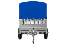 Laden Sie das Bild in den Galerie-Viewer, Autoanhänger 200×125 UNITRAILER GARDEN 201 KIPP mit Netzseitenwänden, H-800 Rahmen und grauer Plane-Neu