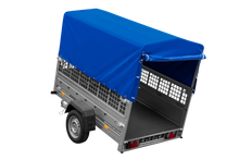 Laden Sie das Bild in den Galerie-Viewer, Autoanhänger 200×125 UNITRAILER GARDEN 201 KIPP mit Netzseitenwänden, H-800 Rahmen und grauer Plane-Neu