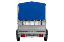 Laden Sie das Bild in den Galerie-Viewer, Autoanhänger 200×125 UNITRAILER GARDEN 201 KIPP mit Netzseitenwänden, H-800 Rahmen und grauer Plane-Neu