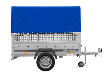 Laden Sie das Bild in den Galerie-Viewer, Autoanhänger 200×125 UNITRAILER GARDEN 201 KIPP mit Netzseitenwänden, H-800 Rahmen und grauer Plane-Neu