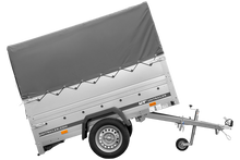 Laden Sie das Bild in den Galerie-Viewer, Autotransportanhänger 200×125 UNITRAILER GARDEN 201 KIPP mit BIS-Seitenwänden, H-800-Rahmen und grauer Plane-Neu