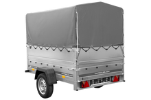 Laden Sie das Bild in den Galerie-Viewer, Autotransportanhänger 200×125 UNITRAILER GARDEN 201 KIPP mit BIS-Seitenwänden, H-800-Rahmen und grauer Plane-Neu
