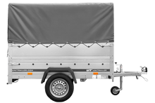 Laden Sie das Bild in den Galerie-Viewer, Autotransportanhänger 200×125 UNITRAILER GARDEN 201 KIPP mit BIS-Seitenwänden, H-800-Rahmen und grauer Plane-Neu