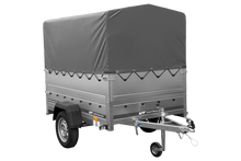 Laden Sie das Bild in den Galerie-Viewer, Autotransportanhänger 200×125 UNITRAILER GARDEN 201 KIPP mit BIS-Seitenwänden, H-800-Rahmen und grauer Plane-Neu