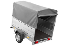Laden Sie das Bild in den Galerie-Viewer, Autotransportanhänger 200×125 UNITRAILER GARDEN 201 KIPP mit BIS-Seitenwänden, H-800-Rahmen und grauer Plane-Neu