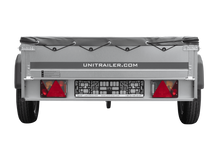 Laden Sie das Bild in den Galerie-Viewer, Autotransportanhänger 200×125 UNITRAILER GARDEN 201 KIPP mit H-0-Rahmen und grauer Plane-Neu
