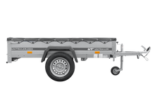 Laden Sie das Bild in den Galerie-Viewer, Autotransportanhänger 200×125 UNITRAILER GARDEN 201 KIPP mit H-0-Rahmen und grauer Plane-Neu