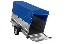 Laden Sie das Bild in den Galerie-Viewer, Autotransportanhänger 230×125 UNITRAILER FORCE 230 KIPP mit BIS-Seitenwänden, H-800-Rahmen und blauer Plane-Neu