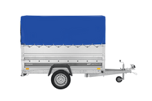 Laden Sie das Bild in den Galerie-Viewer, Autotransportanhänger 230×125 UNITRAILER FORCE 230 KIPP mit BIS-Seitenwänden, H-800-Rahmen und blauer Plane-Neu