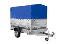 Laden Sie das Bild in den Galerie-Viewer, Autotransportanhänger 230×125 UNITRAILER FORCE 230 KIPP mit BIS-Seitenwänden, H-800-Rahmen und blauer Plane-Neu