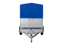 Laden Sie das Bild in den Galerie-Viewer, Autotransportanhänger 230×125 UNITRAILER FORCE 230 KIPP mit BIS-Seitenwänden, H-800-Rahmen und blauer Plane-Neu
