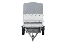 Laden Sie das Bild in den Galerie-Viewer, Autotransportanhänger 230×125 UNITRAILER FORCE 230 KIPP mit BIS-Seitenwänden, H-800-Rahmen und grauer Plane-Neu