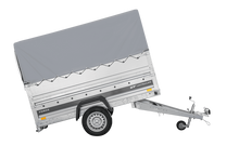 Laden Sie das Bild in den Galerie-Viewer, Autotransportanhänger 230×125 UNITRAILER FORCE 230 KIPP mit BIS-Seitenwänden, H-800-Rahmen und grauer Plane-Neu
