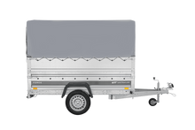 Laden Sie das Bild in den Galerie-Viewer, Autotransportanhänger 230×125 UNITRAILER FORCE 230 KIPP mit BIS-Seitenwänden, H-800-Rahmen und grauer Plane-Neu