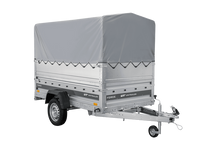 Laden Sie das Bild in den Galerie-Viewer, Autotransportanhänger 230×125 UNITRAILER FORCE 230 KIPP mit BIS-Seitenwänden, H-800-Rahmen und grauer Plane-Neu