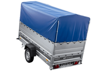 Laden Sie das Bild in den Galerie-Viewer, Autotransportanhänger 264×125 UNITRAILER FORCE 264 KIPP mit BIS-Seitenwänden, H-800-Rahmen und blauer Plane-Neu