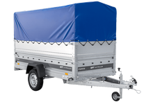 Laden Sie das Bild in den Galerie-Viewer, Autotransportanhänger 264×125 UNITRAILER FORCE 264 KIPP mit BIS-Seitenwänden, H-800-Rahmen und blauer Plane-Neu