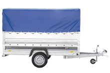 Laden Sie das Bild in den Galerie-Viewer, Autotransportanhänger 264×125 UNITRAILER FORCE 264 KIPP mit BIS-Seitenwänden, H-800-Rahmen und blauer Plane-Neu