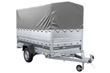 Laden Sie das Bild in den Galerie-Viewer, Autotransportanhänger 264×125 UNITRAILER FORCE 264 KIPP mit BIS-Seitenwänden, H-800-Rahmen und grauer Plane-Neu